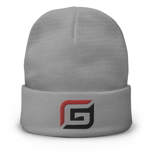White or Gray Beanie with Red/Black Embroidered G