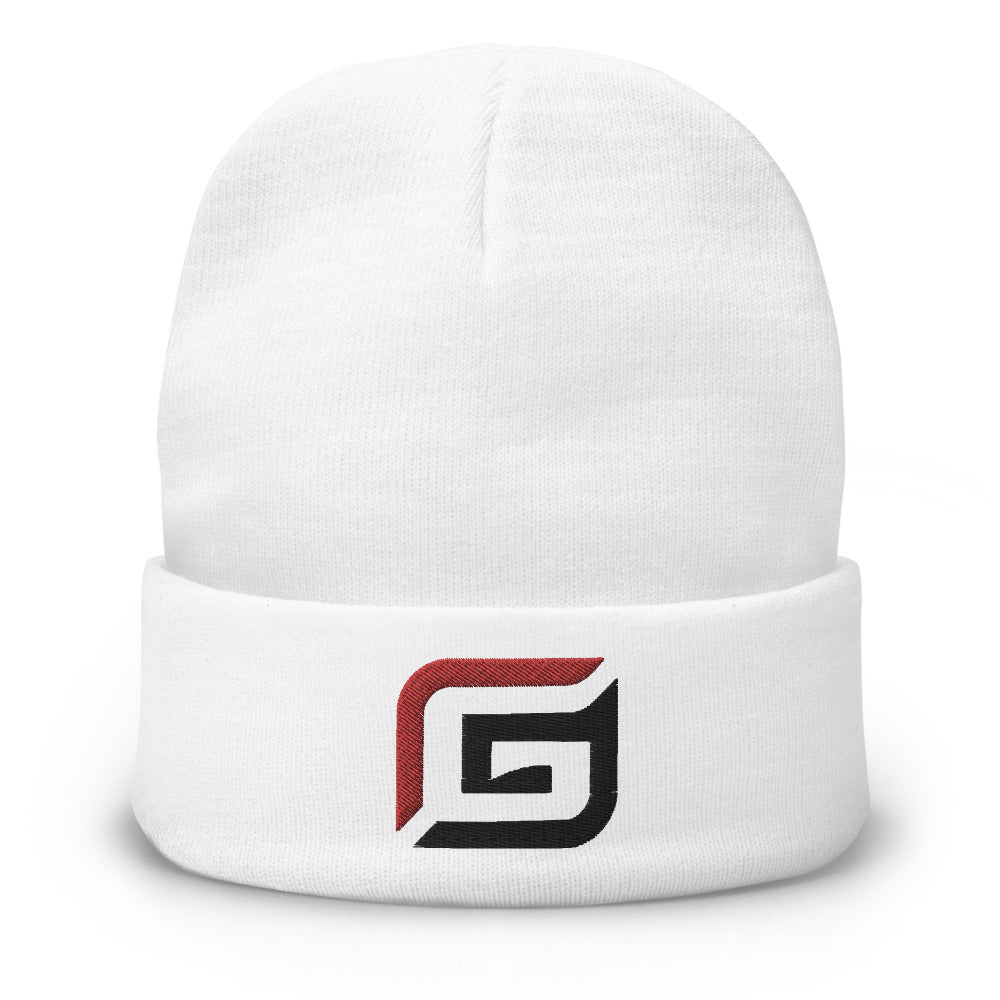 White or Gray Beanie with Red/Black Embroidered G