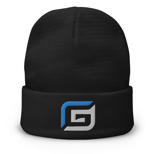 Black Beanie with Teal/White Embroidered G