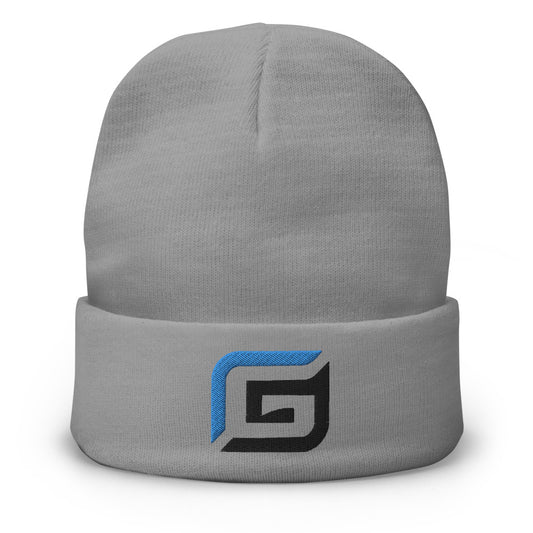 White or Gray Beanie with Teal/White Embroidered G