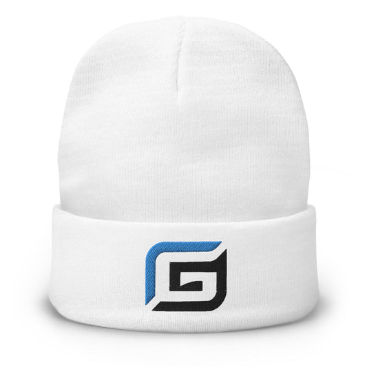 White or Gray Beanie with Teal/White Embroidered G